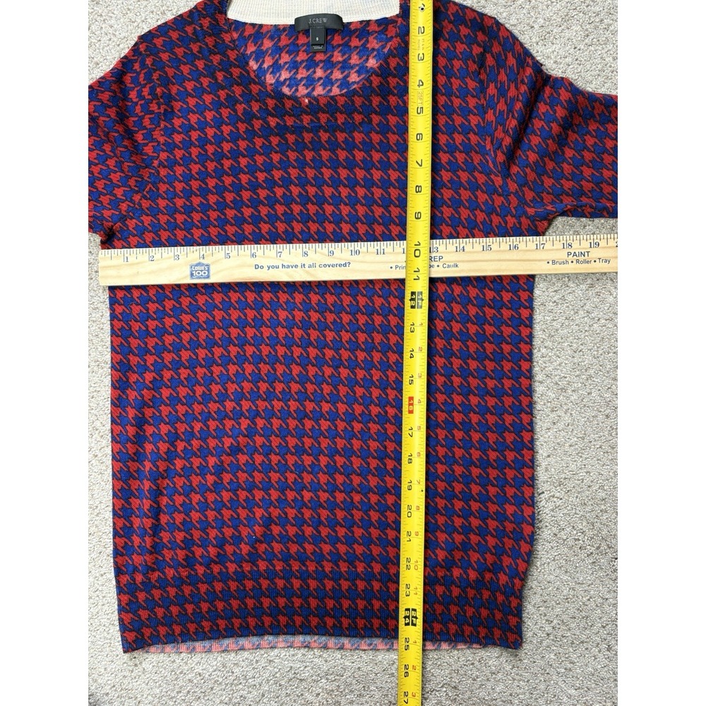 J. Crew Sweater Women's Small 100% Merino Wool Tippi Blue Red Houndstooth F8262 - Picture 5 of 9